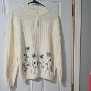 Alfred Dunner Cream Sweater with Floral Design
